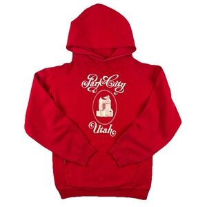 Vtg Russell Athletic Hoodie Mens Small Red Fleece Pullover 70s Park City Utah